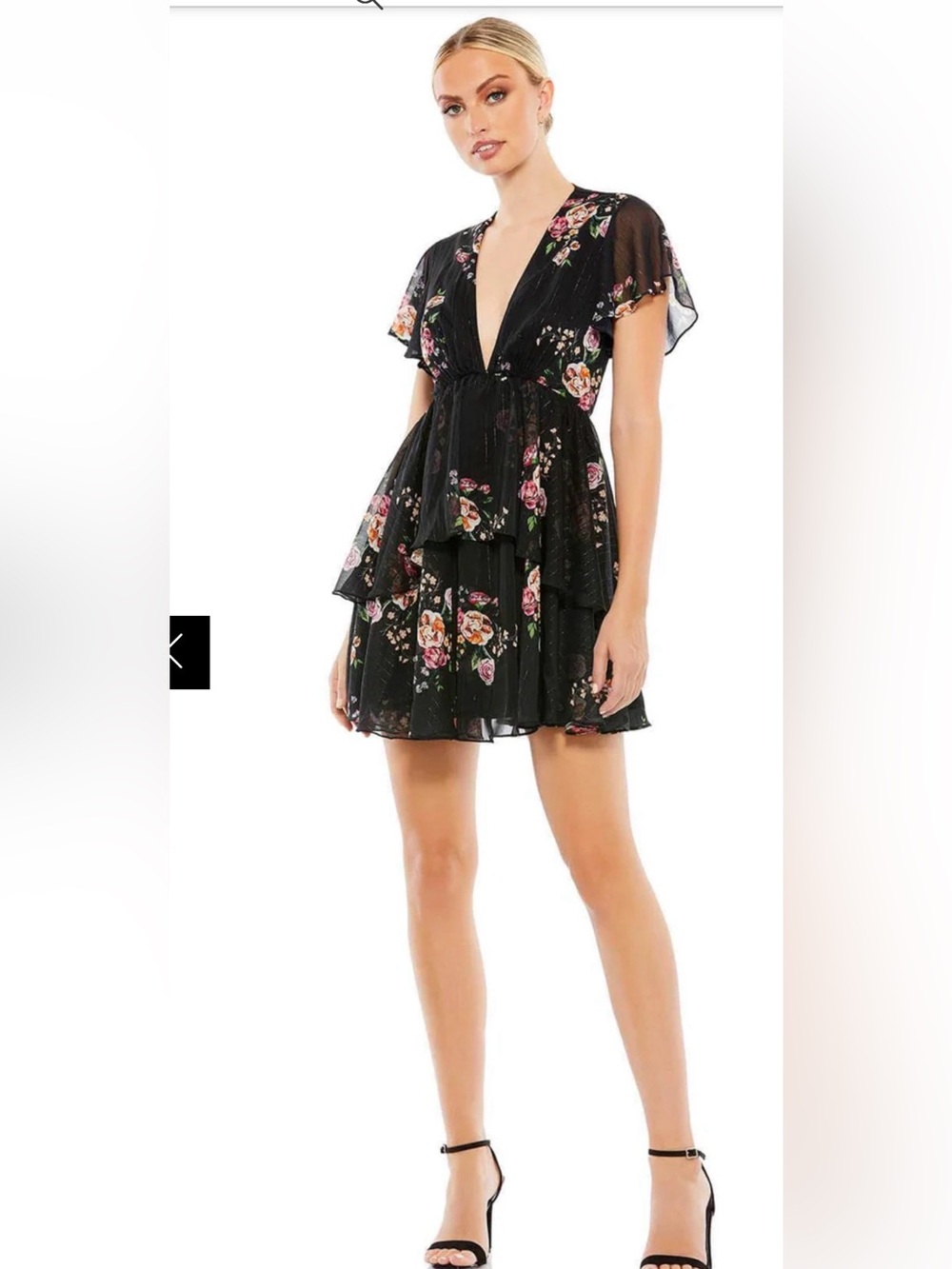 Ieena Duggal 55673 Ruffled floral Plunging V-neck Short formal cocktail dress 0